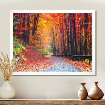 Road In Beautiful Autumn Forest – Photograph Print - Chic Decora