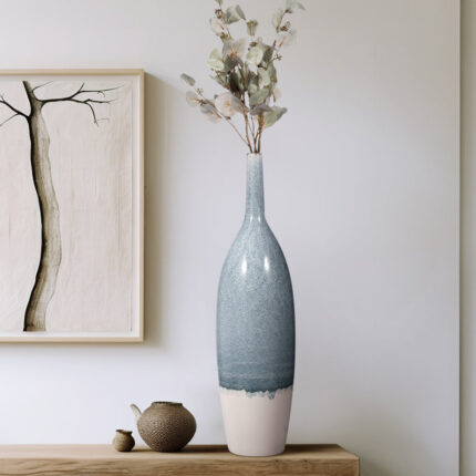 Romilly Decorative Flower Vase for Home Decor â€“ Large Flower Vase for Entryway or Living Room Display â€“ Tall Vase for Contemporary or Transitional Spaces â€“ Blue and White - Chic Decora