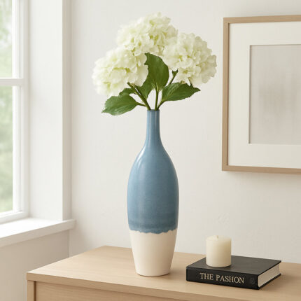 Romilly Decorative Flower Vase for Home Decor â€“ Large Flower Vase for Entryway or Living Room Display â€“ Tall Vase for Contemporary or Transitional Spaces â€“ Blue and White - Chic Decora