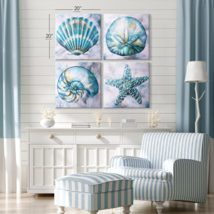 Rosecliff Heights Elegant Shells Canvas Wall Art Print Set of 4 - Chic Decora