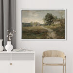 Rustic Countryside "Country Village Rural Landscape Nature Farmhouse Framed Canvas Print Wall Art - Image 4