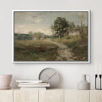 Rustic Countryside "Country Village Rural Landscape Nature Farmhouse Framed Canvas Print Wall Art - Image 5