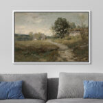 Rustic Countryside "Country Village Rural Landscape Nature Farmhouse Framed Canvas Print Wall Art - Image 6