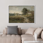 Rustic Countryside "Country Village Rural Landscape Nature Farmhouse Framed Canvas Print Wall Art