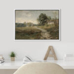 Rustic Countryside "Country Village Rural Landscape Nature Farmhouse Framed Canvas Print Wall Art - Image 2
