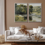 Rustic Countryside " Woodland Stream Splendor Pastoral " 2 - Pieces