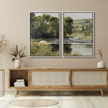 Rustic Countryside ” Woodland Stream Splendor Pastoral ” 2 – Pieces - Chic Decora