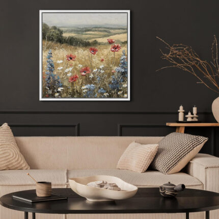 Rustic Countryside Relax Calm Landscape Nature Wildflowers Pictures Large Framed Canvas Wall Art - Chic Decora