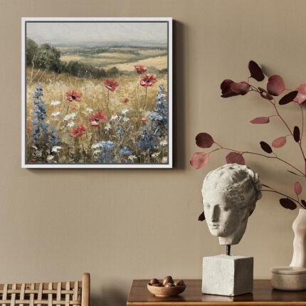 Rustic Countryside Relax Calm Landscape Nature Wildflowers Pictures Large Framed Canvas Wall Art - Chic Decora