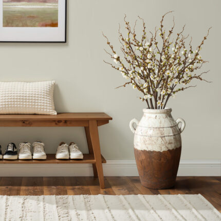 Rustic Cream and Brown Terracotta Urn with Handles 18.5-Inch Tall Vase - Chic Decora