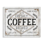 Rustic Fresh Brew Coffee Sign Autumn Charm by Jennifer Pugh - Graphic Art Print