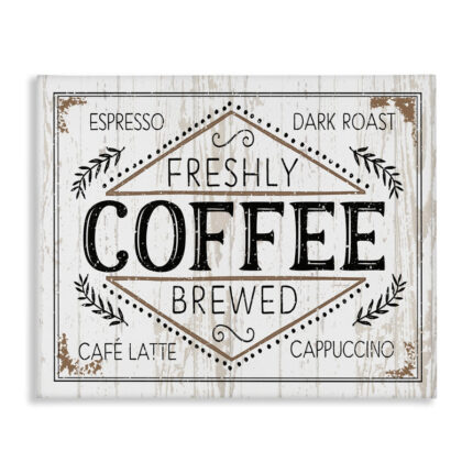 Rustic Fresh Brew Coffee Sign Autumn Charm by Jennifer Pugh – Graphic Art Print - Chic Decora