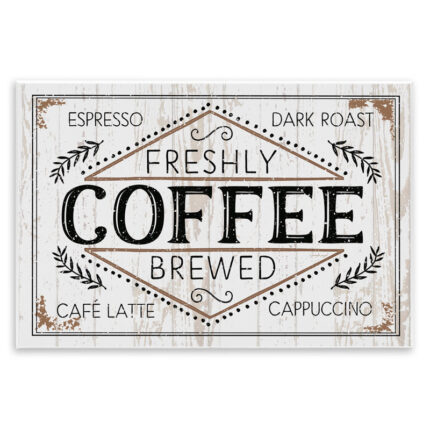 Rustic Fresh Brew Coffee Sign Autumn Charm by Jennifer Pugh – Graphic Art Print - Chic Decora