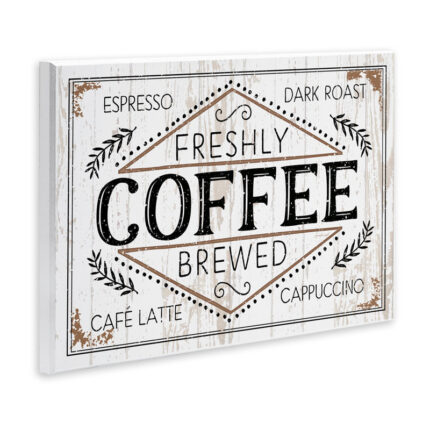 Rustic Fresh Brew Coffee Sign Autumn Charm by Jennifer Pugh – Graphic Art Print - Chic Decora
