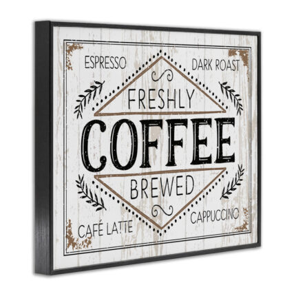 Rustic Fresh Brew Coffee Sign Autumn Charm by Jennifer Pugh – Graphic Art Print - Chic Decora