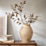 Rustic Terracotta Vase with Ribbed Texture, 15'' Tall Brown Accent for Shelves & Tabletops