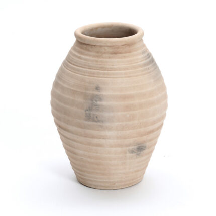 Rustic Terracotta Vase with Ribbed Texture, 15” Tall Brown Accent for Shelves & Tabletops - Chic Decora