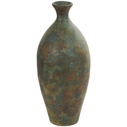 Sarahanne Ceramic Tall Distressed Antique Style Decorative Green Vase - Chic Decora