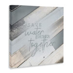 Save Water Shower Together Slate Blue Planked Wood Look by Kimberly Allen - Textual Art Print - Image 2