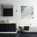 Save Water Shower Together Slate Blue Planked Wood Look by Kimberly Allen - Textual Art Print - Image 3