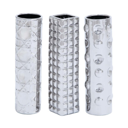 Schlueter Ceramic Decorative Silver Vase with Varying Patterns Set (Set of 3) - Chic Decora
