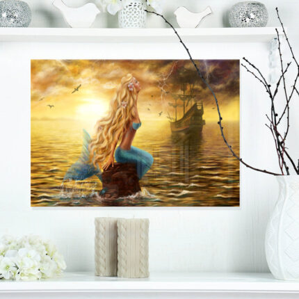 Sea Mermaid with Ghost Ship – Graphic Art Print - Chic Decora