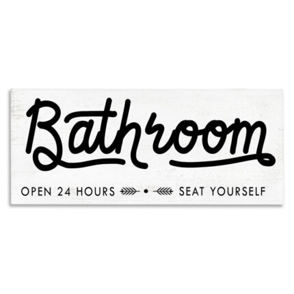 Seat Yourself Bathroom Sign Minimal Black White by Daphne Polselli – Graphic Art Print - Chic Decora
