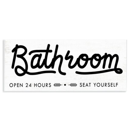 Seat Yourself Bathroom Sign Minimal Black White by Daphne Polselli – Graphic Art Print - Chic Decora