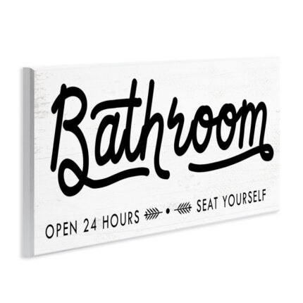 Seat Yourself Bathroom Sign Minimal Black White by Daphne Polselli – Graphic Art Print - Chic Decora