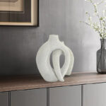 Set Of 2 White Vase Nordic Boho Unique Hollow Snuggle Vases Table Dried Flowers Donut Cut Out Vases - Image 3