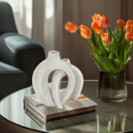 Set Of 2 White Vase Nordic Boho Unique Hollow Snuggle Vases Table Dried Flowers Donut Cut Out Vases - Image 8