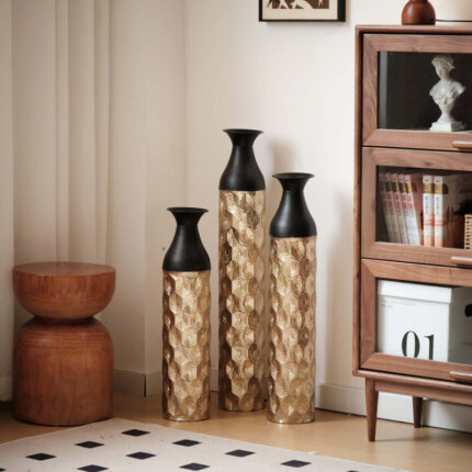 Set Of 3 Gorgeous Home Decoration Large Glazed Floor Metal Vases (24.8″/29″/33.8″ H) - Chic Decora