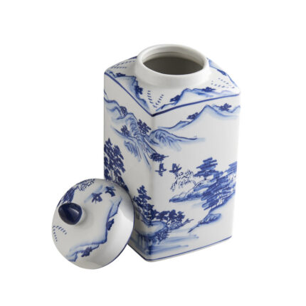 Shanquia 9.44″ Handmade Blue White Chinoiserie Ceramic Ginger Jar/ Table Vase - Chic Decora