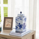 Shanquia 9.44" Handmade Blue White Chinoiserie Ceramic Ginger Jar/ Table Vase