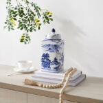Shanquia 9.44" Handmade Blue White Chinoiserie Ceramic Ginger Jar/ Table Vase - Image 4