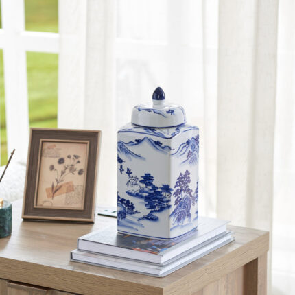 Shanquia 9.44″ Handmade Blue White Chinoiserie Ceramic Ginger Jar/ Table Vase - Chic Decora