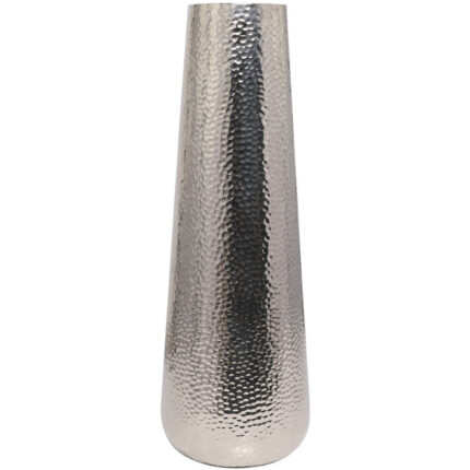 Silver Cedrial Aluminum Metal Tall Hammered Decorative Vase - Chic Decora