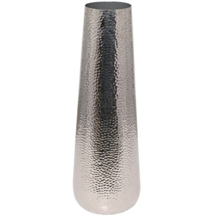 Silver Cedrial Aluminum Metal Tall Hammered Decorative Vase - Chic Decora