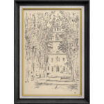 Sketch Church French Country Nature Landscape Illustrations Rustic Farmhouse Framed Print Wall Art - Image 6