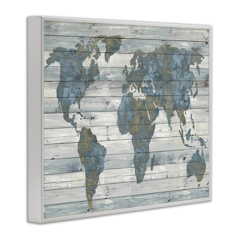Slate Planked Look Weathered World Map – Floater Frame Graphic Art - Chic Decora