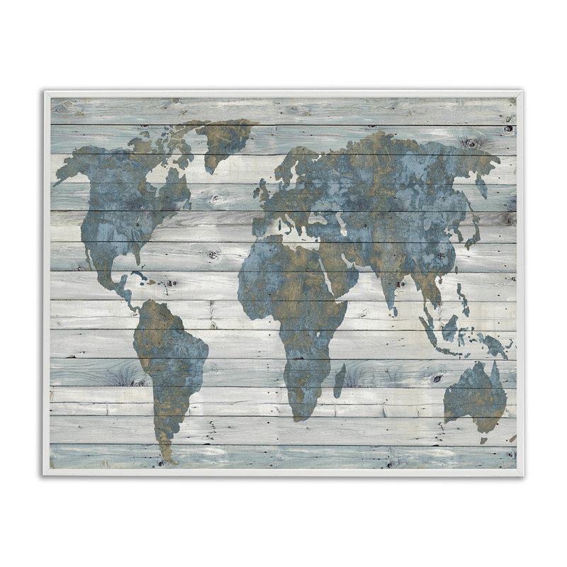 Slate Planked Look Weathered World Map – Floater Frame Graphic Art - Chic Decora