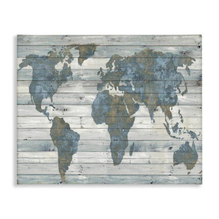Slate Planked Look Weathered World Map – Floater Frame Graphic Art - Chic Decora