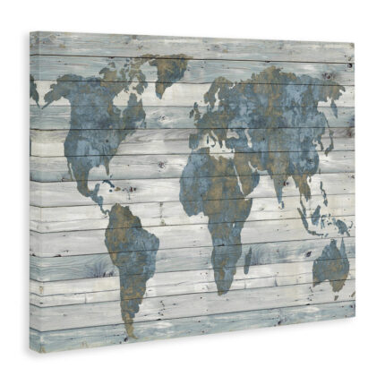 Slate Planked Look Weathered World Map – Floater Frame Graphic Art - Chic Decora