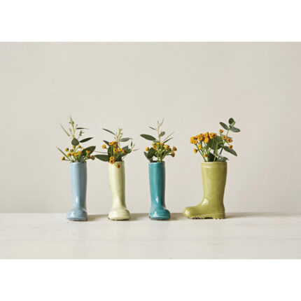 Small Stoneware Boot Vases with Distressed Finish (Set of 4) - Chic Decora