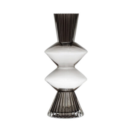 Smoke Glass Fluted Vase with Curved Triangles - Chic Decora