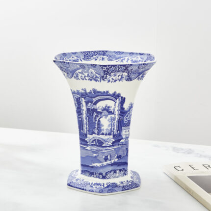 Spode Blue Italian Hexagonal Vase 10.5″ - Chic Decora