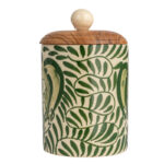 Stoneware Canister with Botanical Design and Acacia Wood Lid, Green - Image 3