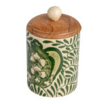 Stoneware Canister with Botanical Design and Acacia Wood Lid, Green - Image 6