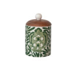 Stoneware Canister with Botanical Design and Acacia Wood Lid, Green - Image 7