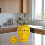 Stoneware Ceramic Jar with Intricate Cutout Design and Removable Lid